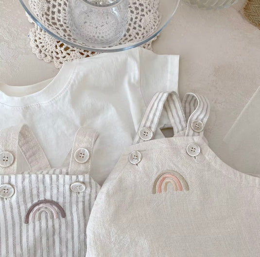 Barboteuse bébé à bretelles – Motif arc-en-ciel – Kali – Coton doux