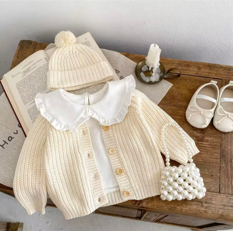 Chargez l&#39;image dans la visionneuse de la galerie, Bonnet bébé ivoire avec pompon en coton doux – Kali
