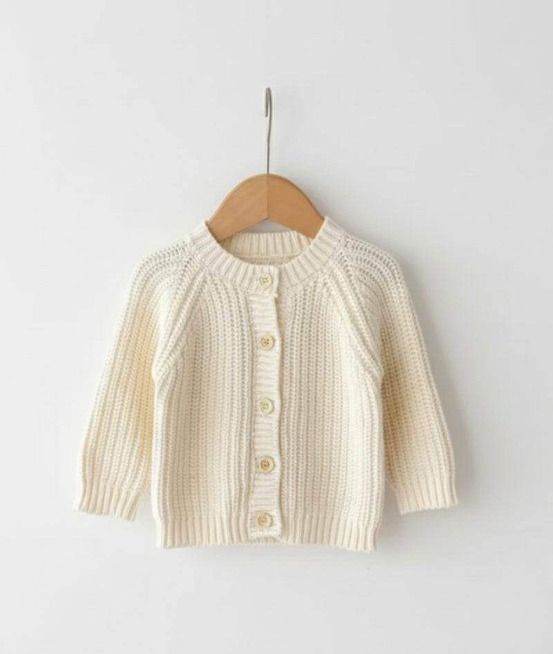 Chargez l'image dans la visionneuse de la galerie, Cardigan bébé fille en tricot doux hiver ivoire - Kali
