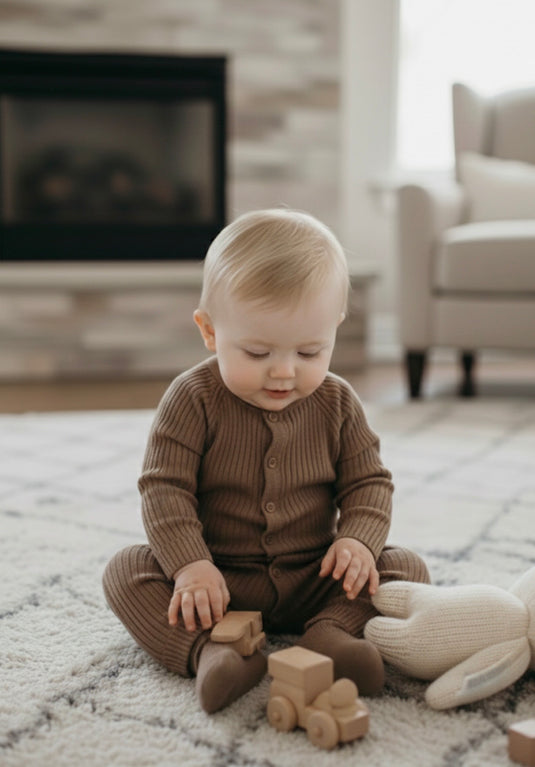 Combinaison bébé garçon tricot coton – Kaki lilas