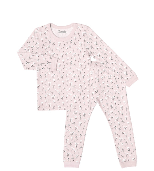 Pyjama à rose pâle à fleurs bouton blanc Coccoli