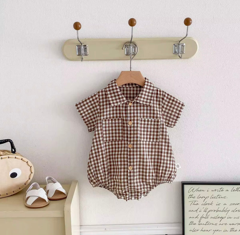 Load image into Gallery viewer, Augustin baby boy checked romper
