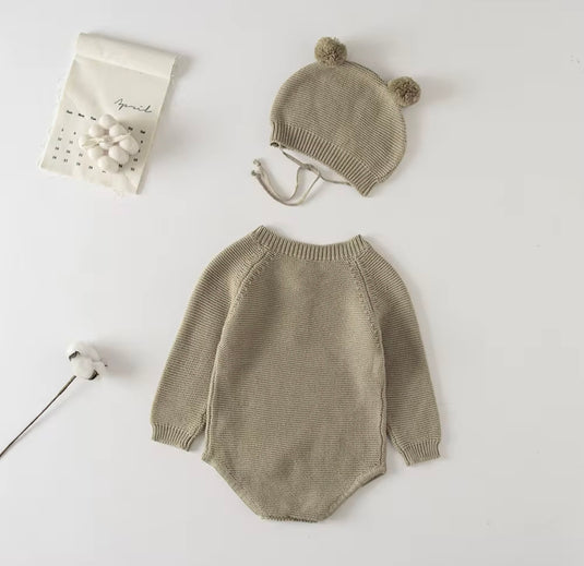 Combinaison bébé tricot coton doux + bonnet – Kali