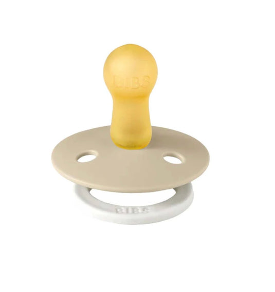 Pack containing two latex Bibs pacifiers in Blus Glow/Vanilla Glow