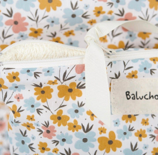 Sac à cosmétiques fait mains format moyen fleurs oranges