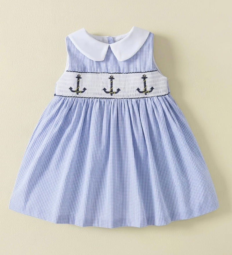 Chargez l'image dans la visionneuse de la galerie, Robe bébé fille en coton à carreaux bleus
