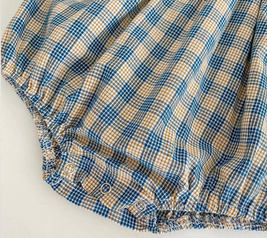 Barboteuse bébé fille à carreaux en coton doux