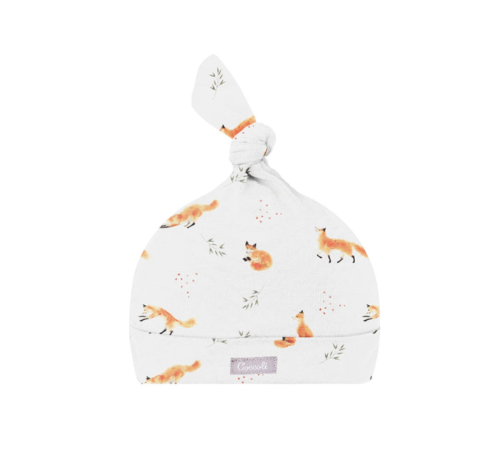 Bonnet en coton modal crème imprimé à motifs de renard Coccoli 3-6 mois