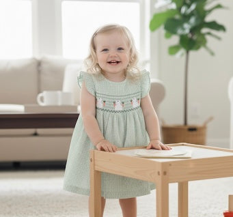Robe bébé fille en coton à carreaux verts