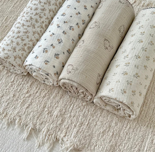 Couverture bébé florale vintage en coton 100 % – Kaki Lilas
