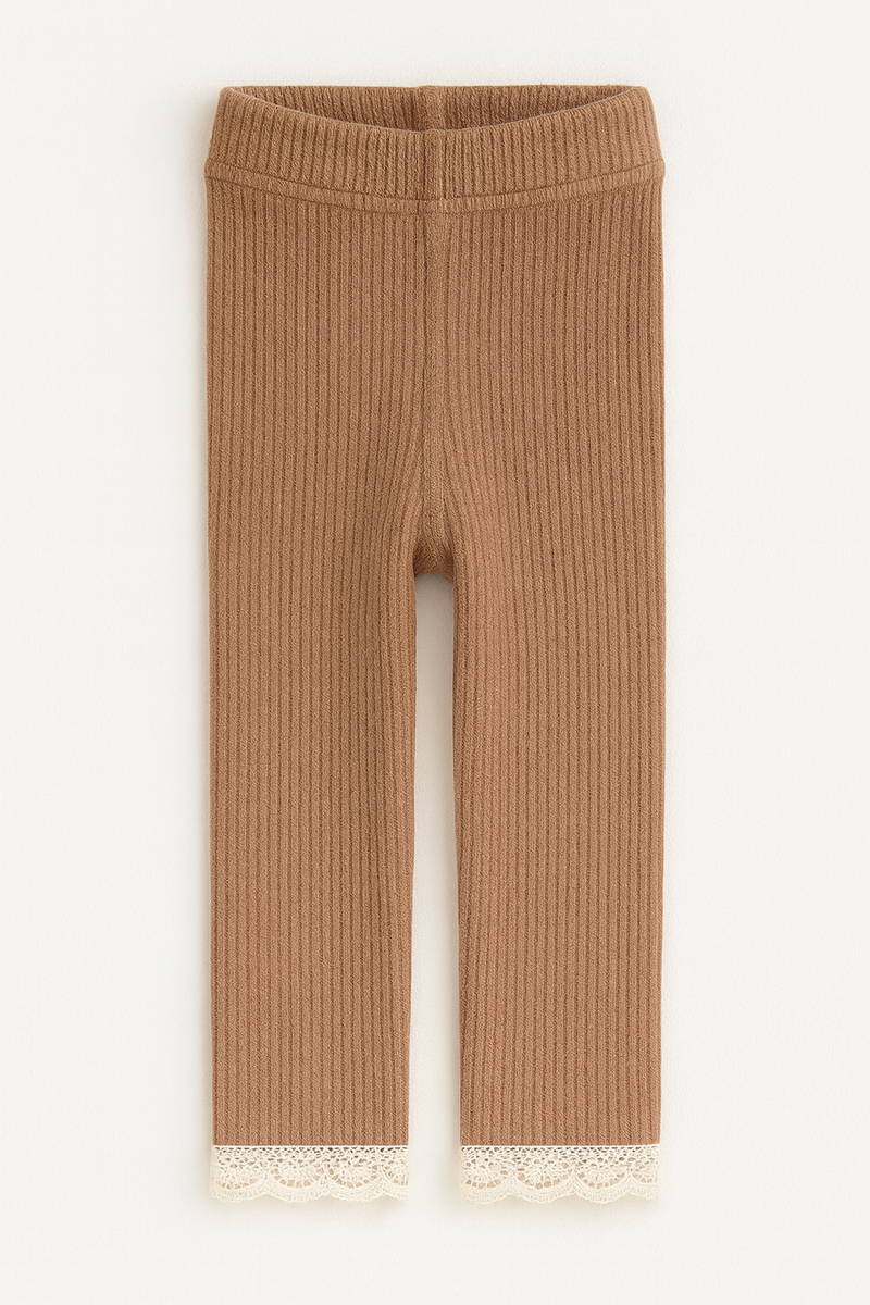 Load image into Gallery viewer, Leggings bébé et enfant en coton doux avec délicate finition dentelle – Kaki Lilas - Boutique Kaki Lilas
