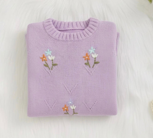 Lilac embroidered soft knit baby girl romper