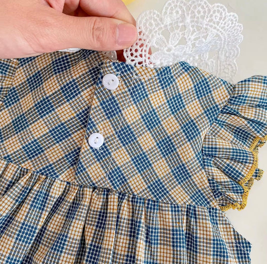 Barboteuse bébé à carreaux – 100 % coton – Kali – Confort & style - Boutique Kaki Lilas