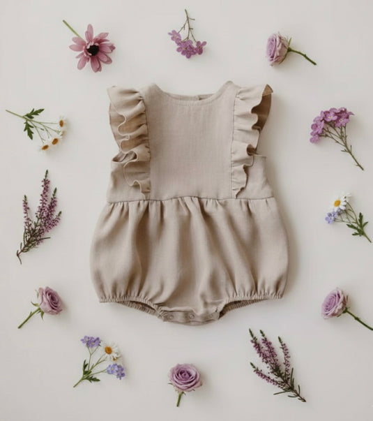 Barboteuse bébé fille Clémence – Lin naturel 🤍