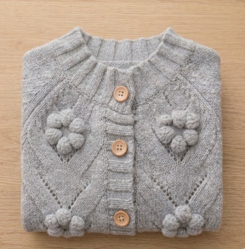 Load image into Gallery viewer, Girls' Grey Knitted Daisy Cardigan – Autumn-Winter
