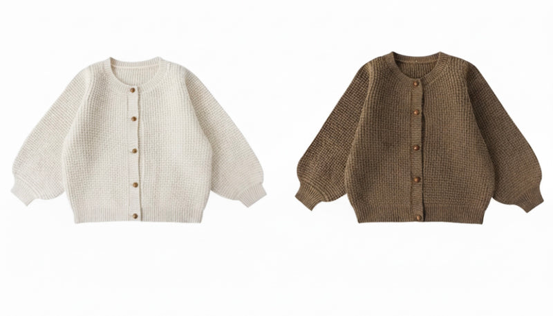 Chargez l&#39;image dans la visionneuse de la galerie, Cardigan vintage en tricot doux pour enfant – Kaki Lilas - Boutique Kaki Lilas
