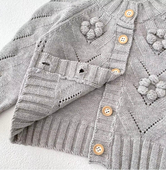 Girls' Grey Knitted Daisy Cardigan – Autumn-Winter