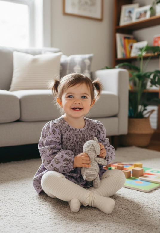 Girls' soft cotton shirt with lavender floral pattern - Kali