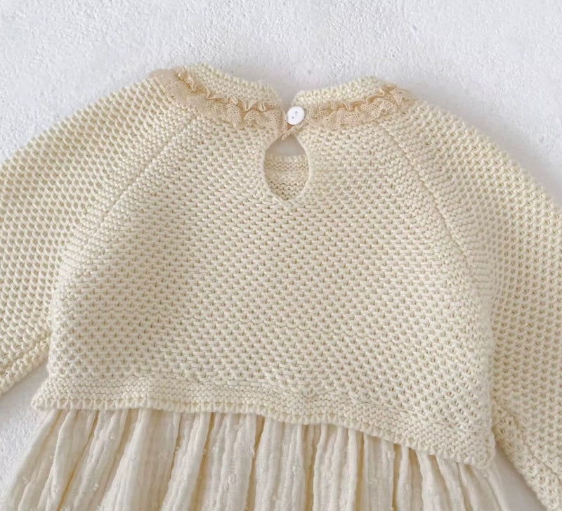 Load image into Gallery viewer, Baby girl ivory cotton and knit romper – Autumn-Winter
