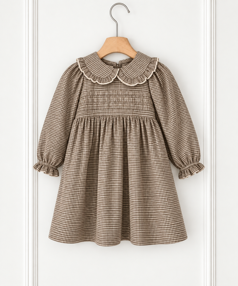Chargez l'image dans la visionneuse de la galerie, Robe Charlotte bébé fille à col Claudine à carreaux – Automne-Hiver
