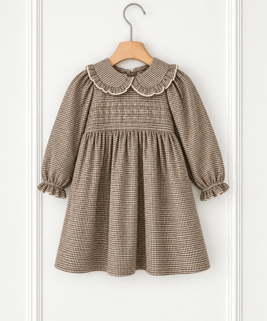 Robe Charlotte bébé fille à col Claudine à carreaux – Automne-Hiver