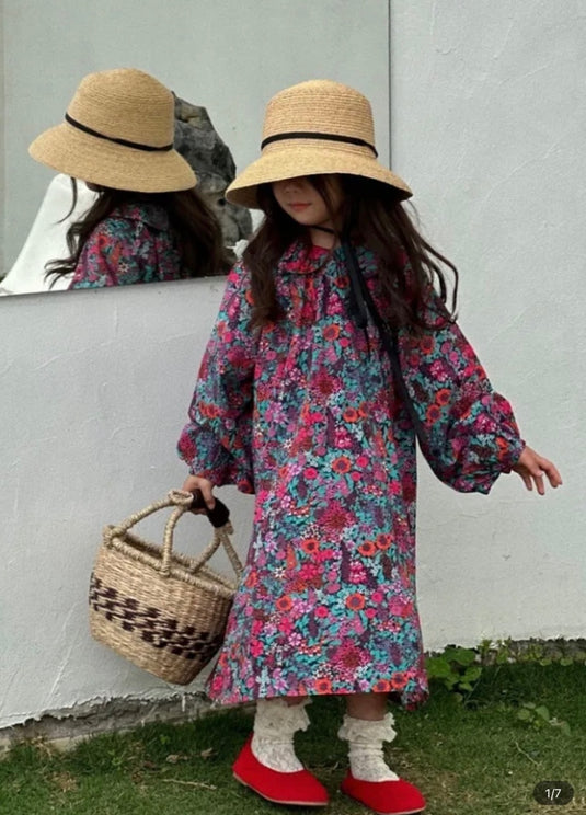 Robe fille à fleurs fuchsia – Modèle doux et coloré – Kali