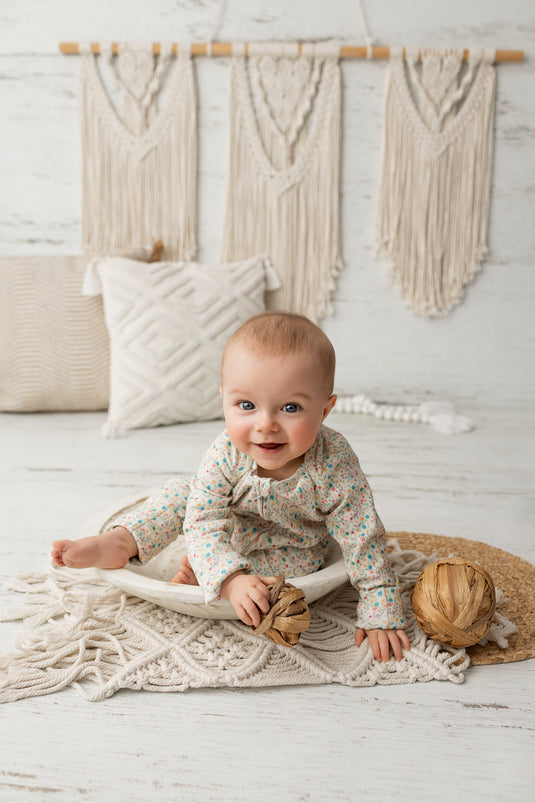 Barboteuse bébé coton bio motif petites fleurs – Kaki Lilas