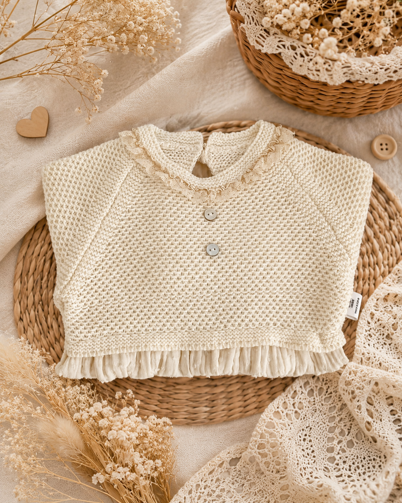 Load image into Gallery viewer, Baby girl ivory cotton and knit romper – Autumn-Winter
