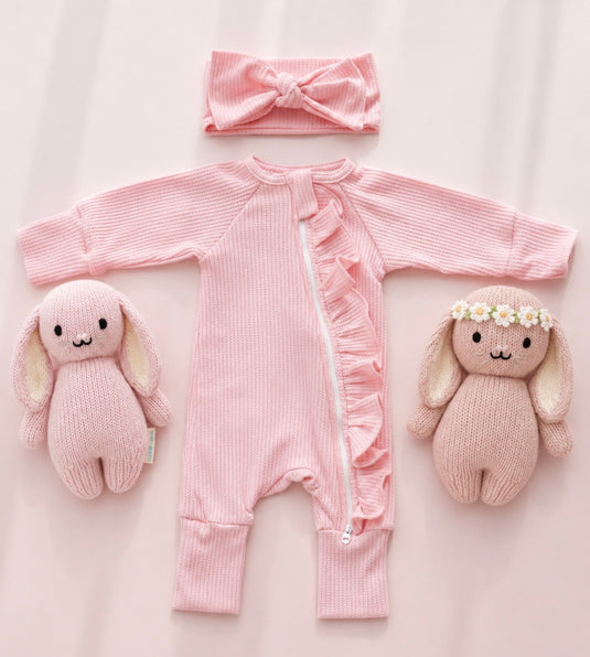 Barboteuse bébé fille rose bohème chic en coton doux