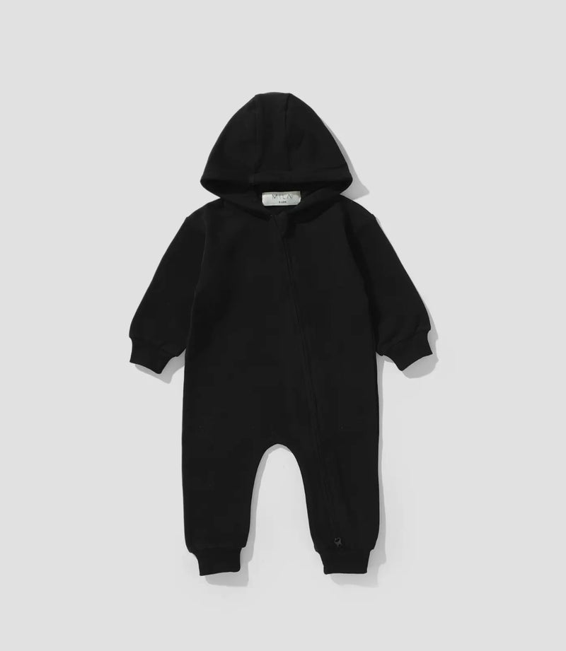 Load image into Gallery viewer, Barboteuse à capuche noire coton bio - Boutique Kaki Lilas
