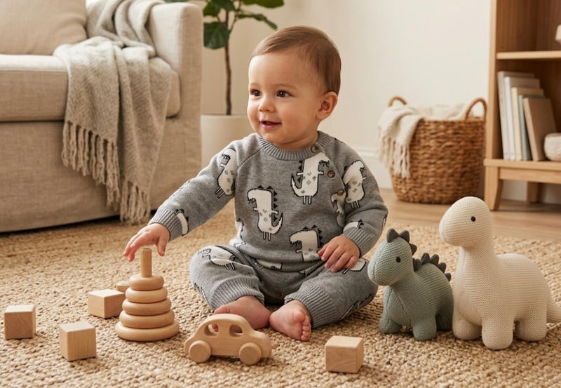Chargez l'image dans la visionneuse de la galerie, Combinaison bébé garçon en tricot de coton doux avec bonnet – Kali

