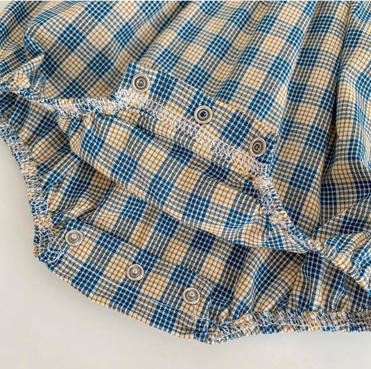 Barboteuse bébé à carreaux – 100 % coton – Kali – Confort & style - Boutique Kaki Lilas