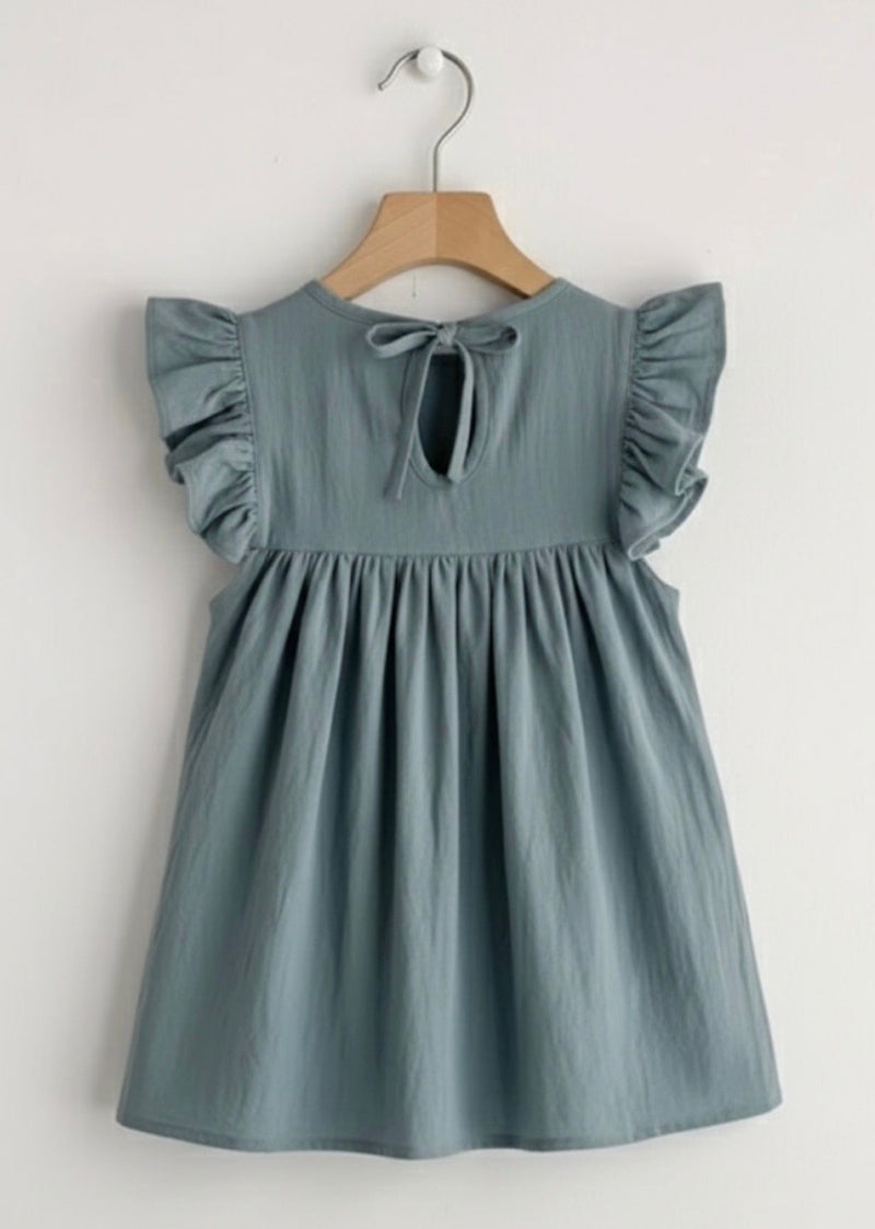 Chargez l'image dans la visionneuse de la galerie, Robe pour filles bleue à manches à volants – Vichy
