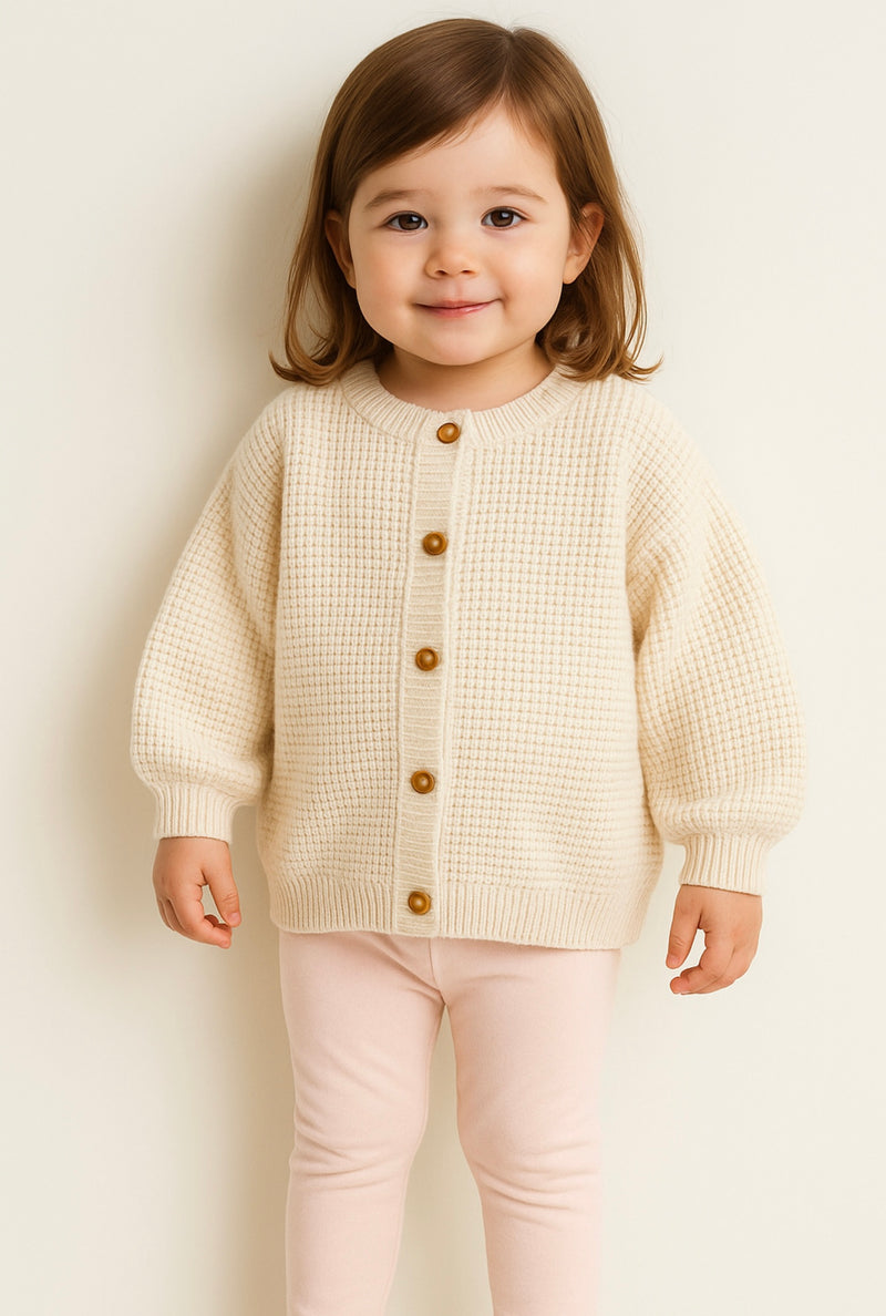 Chargez l&#39;image dans la visionneuse de la galerie, Cardigan vintage en tricot doux pour enfant – Kaki Lilas - Boutique Kaki Lilas
