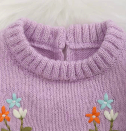 Lilac embroidered soft knit baby girl romper