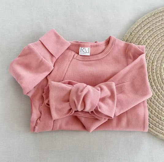 Combinaison bébé fille manches longues en coton doux avec bandeau – Kali