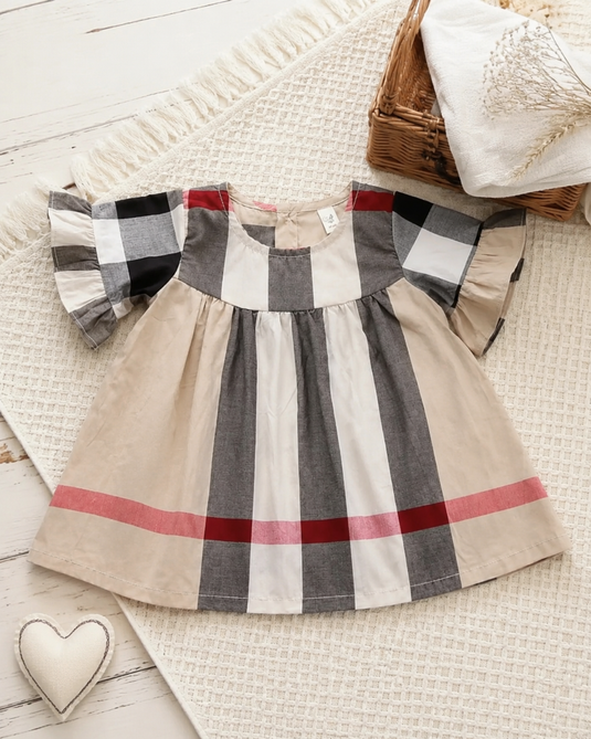 Robe bébé fille à carreaux beige style britannique