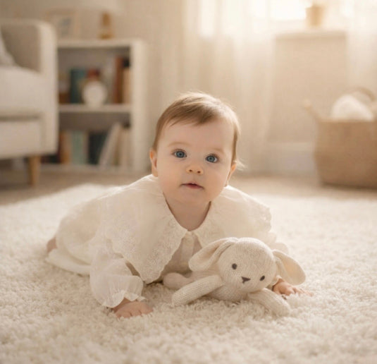 Barboteuse bébé à manches longues en coton – Col en dentelle brodé Kali