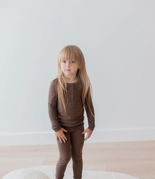 Ensemble Henley à manches longues | Noyer coton bio