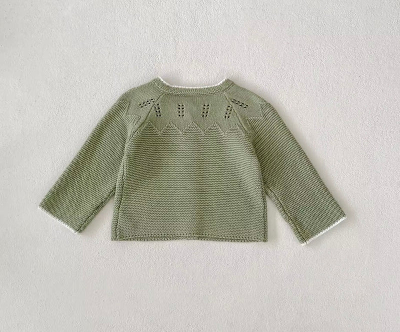 Load image into Gallery viewer, Cardigan en tricot vert sauge automne-hiver pour filles - Pré-commande
