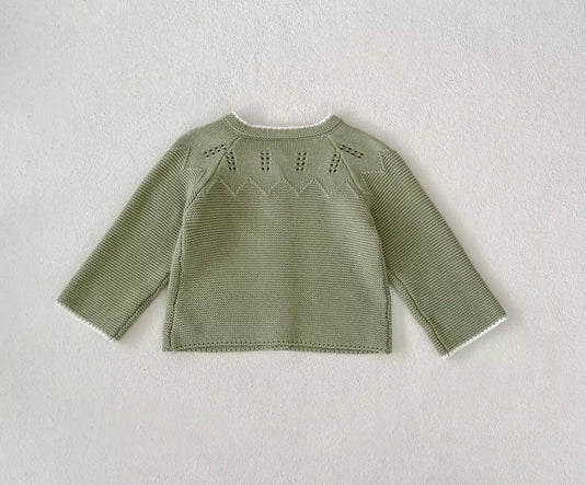 Cardigan en tricot vert sauge automne-hiver pour filles - Pré-commande