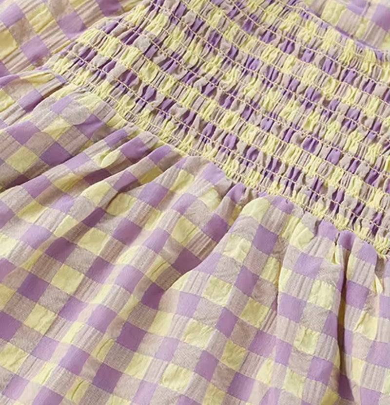 Chargez l'image dans la visionneuse de la galerie, Robe pour filles en coton doux à carreaux lavande pour fille – Kali
