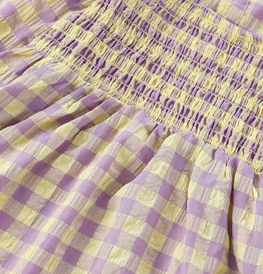 Robe pour filles en coton doux à carreaux lavande pour fille – Kali