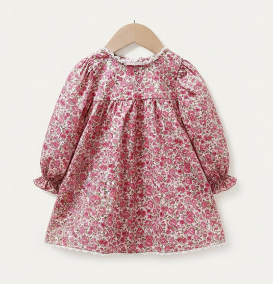 Ensemble filles deux pièces robe florale avec cardigan doux– Kaki lilas