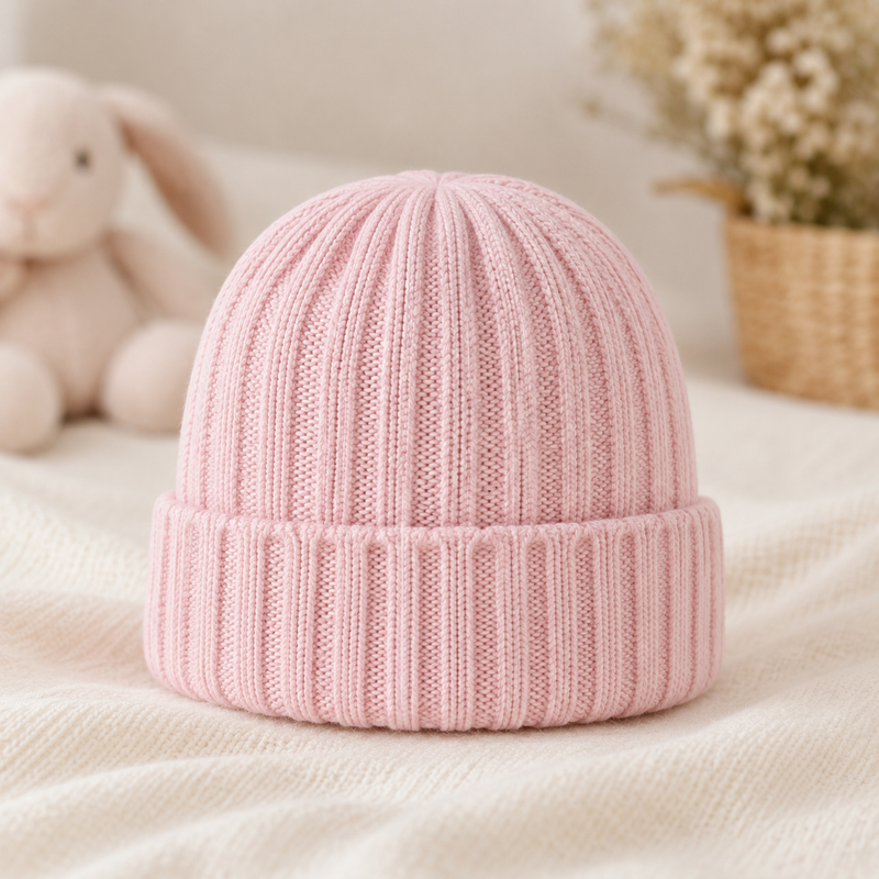 Chargez l'image dans la visionneuse de la galerie, Bonnet rose bébé fille en tricot doux
