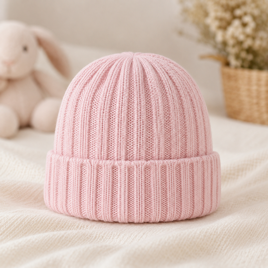 Bonnet rose bébé fille en tricot doux