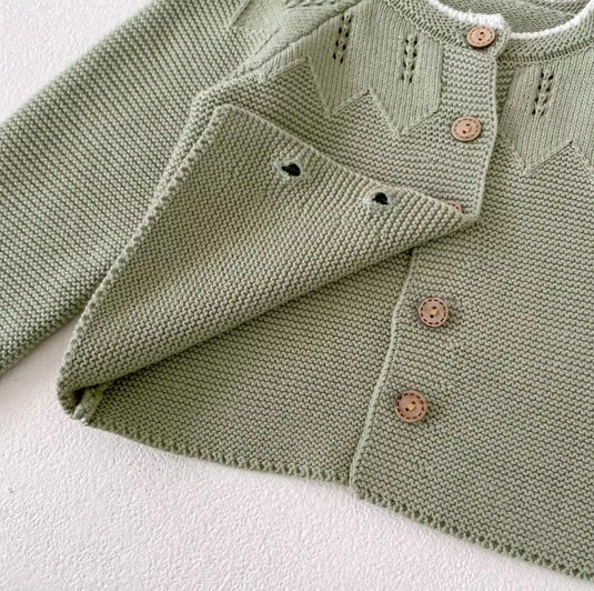 Cardigan en tricot vert sauge automne-hiver pour filles - Pré-commande