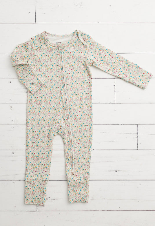 Barboteuse bébé coton bio motif petites fleurs – Kaki Lilas