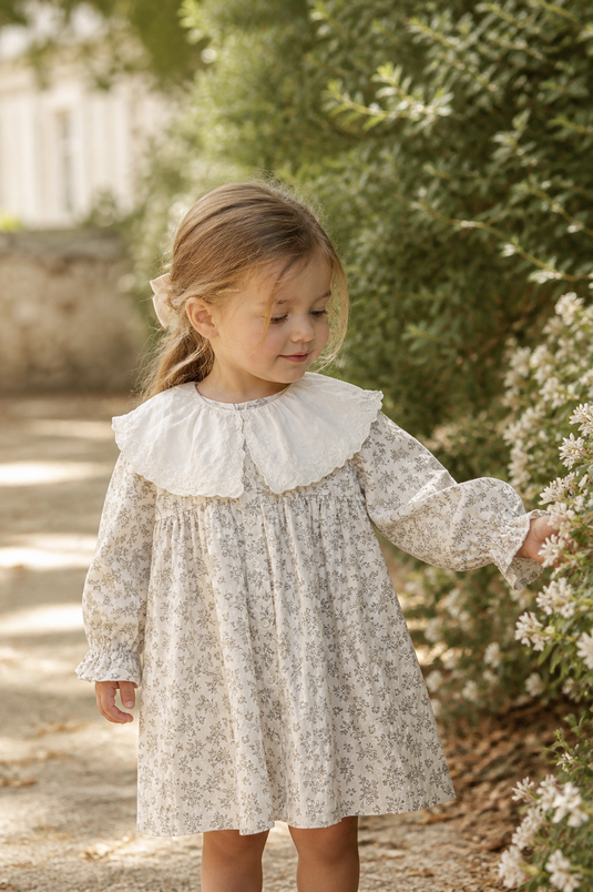 Robe fille coton doux fleurs beige – Kali