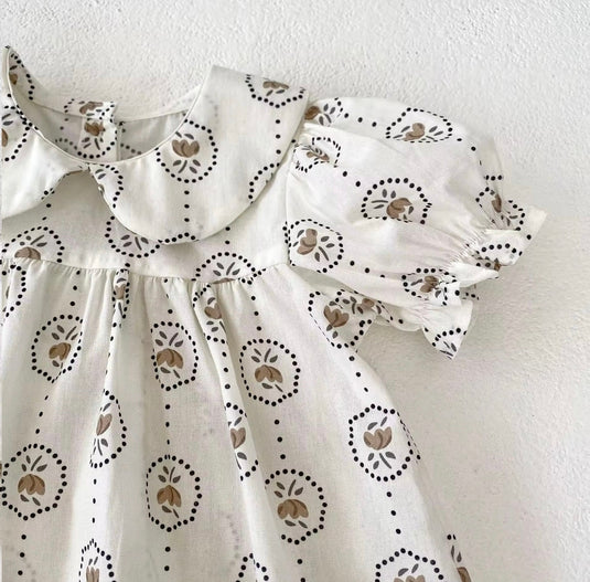 Barboteuse bébé fille été à motifs ronds fleuris